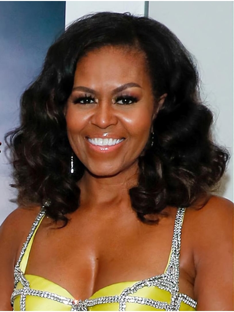 Curly Black Lace Front Shoulder Length Without Bangs Michelle Obama Wigs