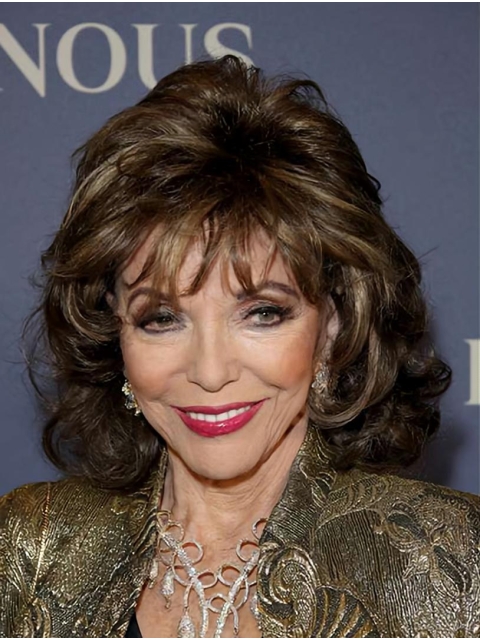 Classic Curly Shoulder Length Lace Front Synthetic Women Joan Collins Wigs