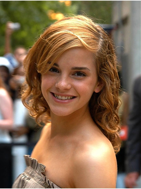  Shoulder Length Curly Capless Human Hair Emma Watson Women Wigs