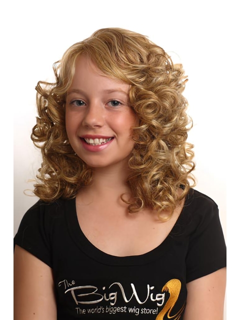 Beautiful Blonde Curly Shoulder Length Capless Synthetic Kids Wigs