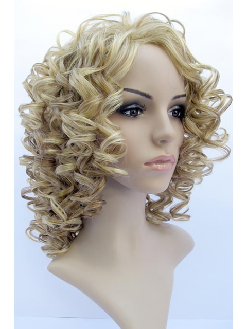 Beautiful Blonde Curly Shoulder Length Capless Synthetic Kids Wigs