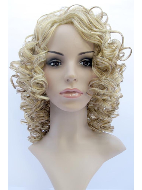 Beautiful Blonde Curly Shoulder Length Capless Synthetic Kids Wigs