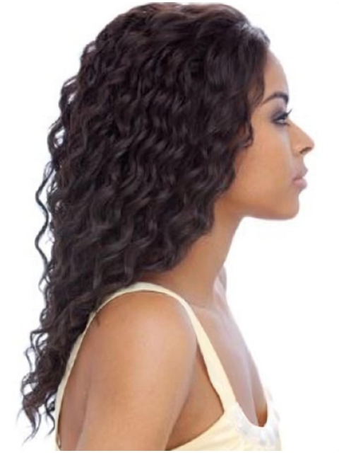 Ideal Black Curly Shoulder Length Lace Human Hair Women Wigs