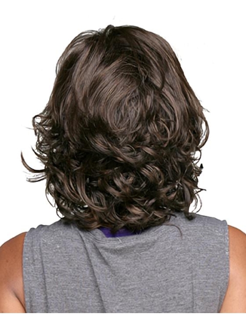 Fashion Brown Curly Capless Synthetic Medium Women Wigs