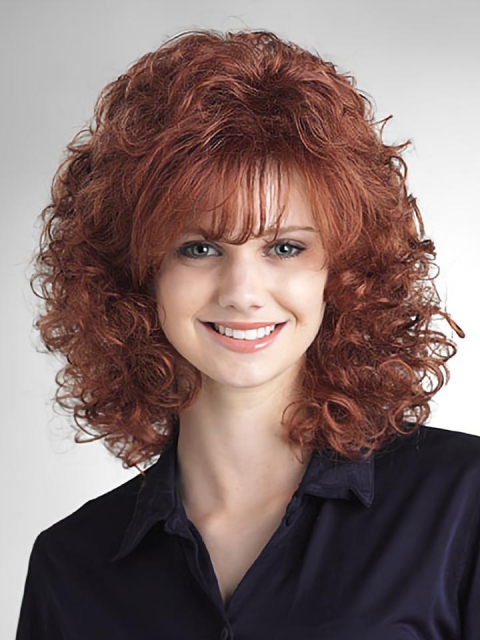 Traditional Auburn Curly Shoulder Length Capless Classic Synthetic Women Wigs