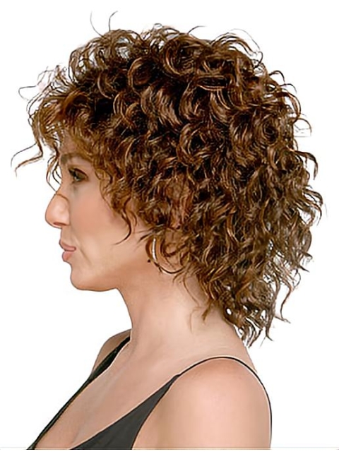 Sleek Auburn Curly Shoulder Length Capless Synthetic Women Wigs