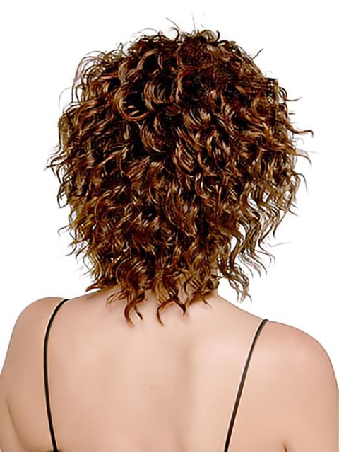 Sleek Auburn Curly Shoulder Length Capless Synthetic Women Wigs