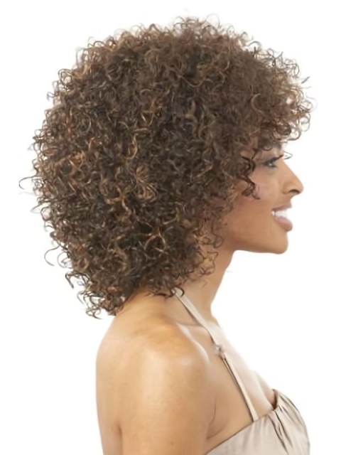 Refined Brown Curly Shoulder Length Glueless Lace Front Synthetic Women Wigs