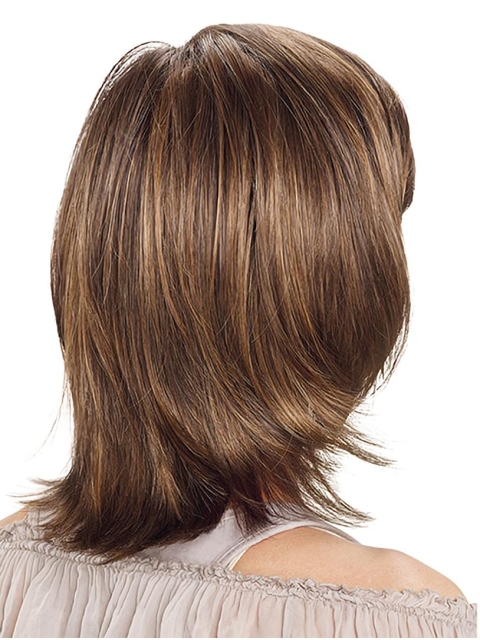 Brown Straight Shoulder Length Monofilament Synthetic Medium Length Wigs For Women