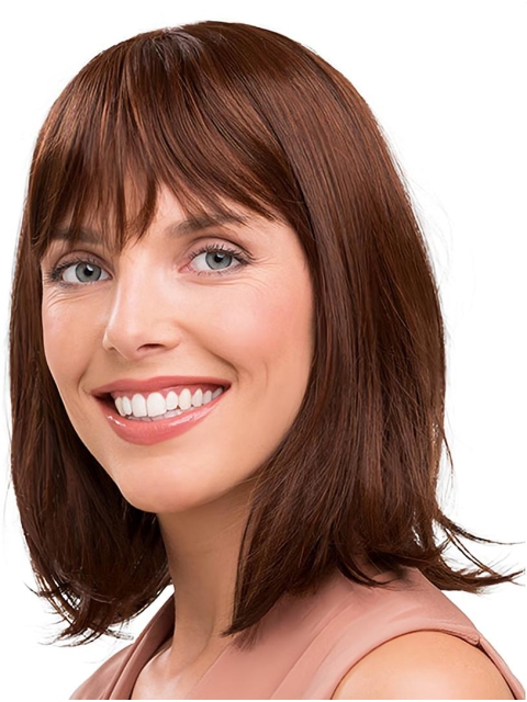 Auburn Shoulder Length Straight With Bangs Capless Synthetic Medium Length Women Wig