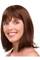 Auburn Shoulder Length Straight With Bangs Capless Synthetic Medium Length Women Wig