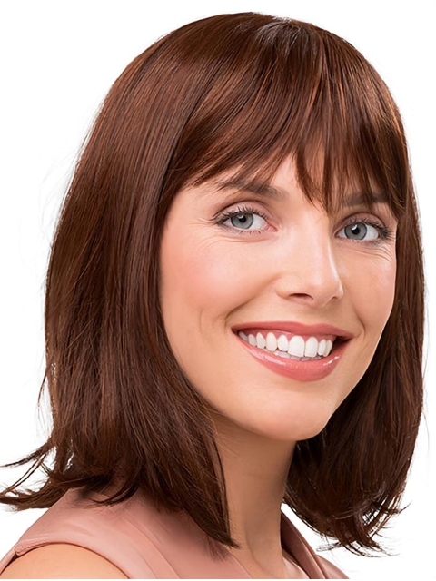 Auburn Shoulder Length Straight With Bangs Capless Synthetic Medium Length Women Wig