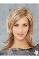 Blonde Straight Shoulder Length Layered Mono Synthetic Women Wigs