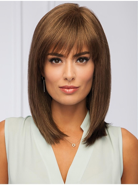 Brown Straight Shoulder Length Monofilament Synthetic Women African Hairstyles Wigs