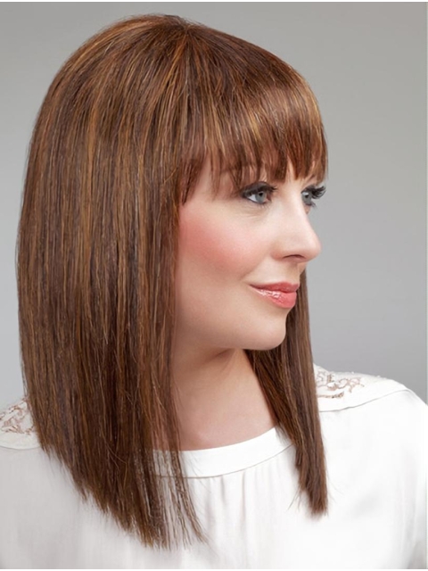 14" Brown Shoulder Length With Bangs Straight Best Synthetic Wigs