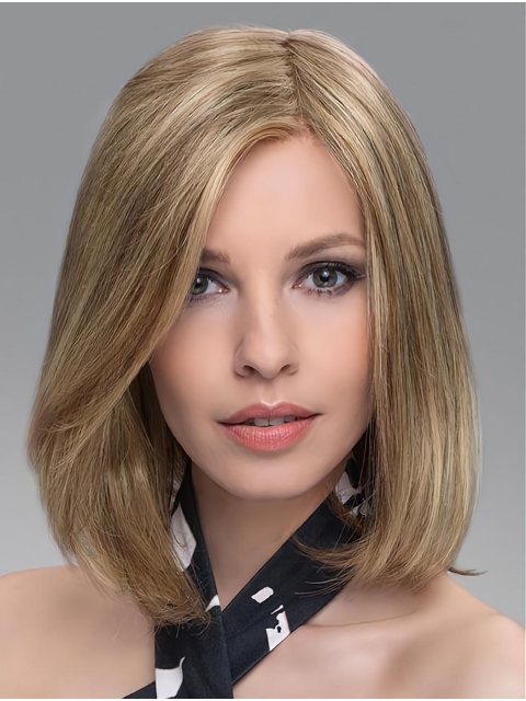 Blonde Soft Straight Shoulder Length Lace Front Synthetic Women Bob Wigs