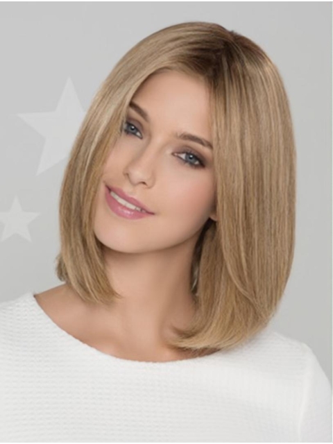 Blonde Straight Shoulder Length Monofilament   Human Hair Bobs Women  Wigs