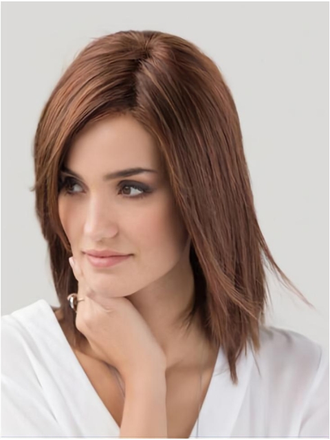 Auburn Straight Shoulder length Without Bangs Monofilament Synthetic  Women Wigs