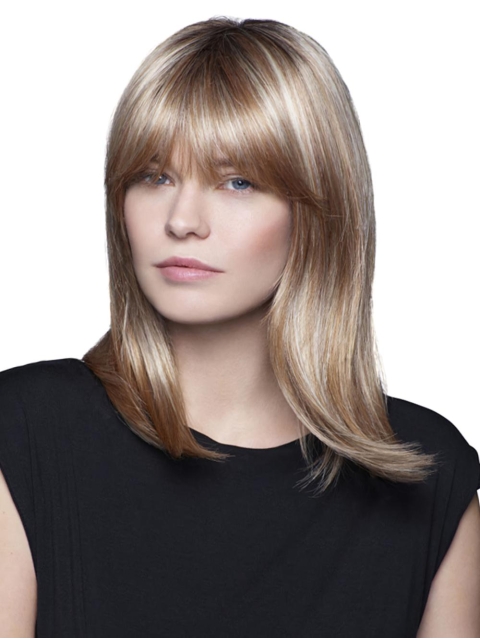 Natural Blonde Straight Shoulder Length With Bangs Hand-Tied Synthetic Medium Women Wigs