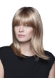 Natural Blonde Straight Shoulder Length With Bangs Hand-Tied Synthetic Medium Women Wigs