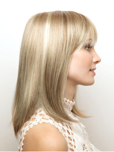 Blonde Straight With Bangs Shoulder Length Amazing Monofilament Synthetic Women Wigs