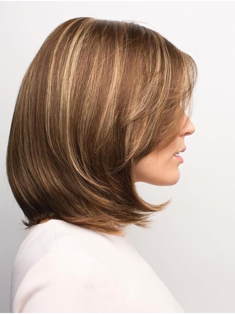 Brown Straight Without Bangs Shoulder Length  Monofilament Synthetic Women Wigs