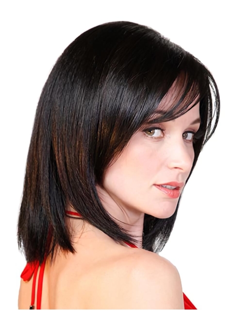  Black Straight Shoulder Length Monofilament Women Bobs Wigs For Cancer