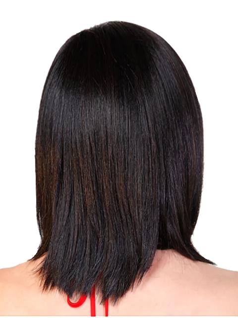  Black Straight Shoulder Length Monofilament Women Bobs Wigs For Cancer