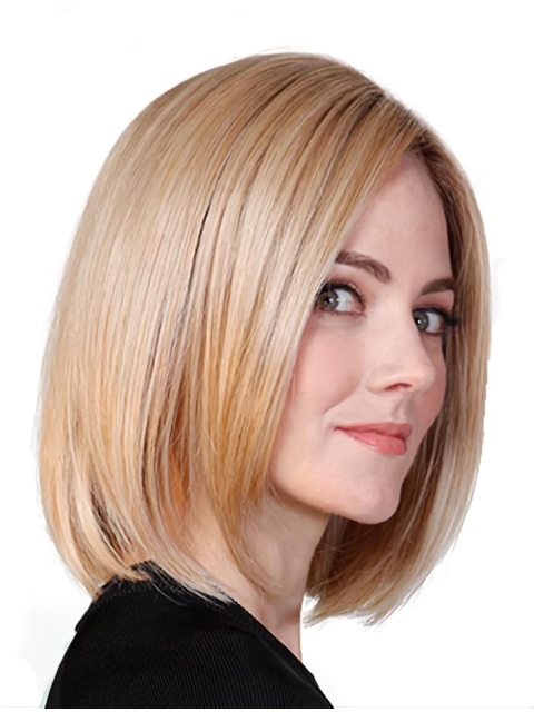 Blonde Straight Shoulder Length Monofilament Synthetic Women Bobs Cancer Patient Wigs