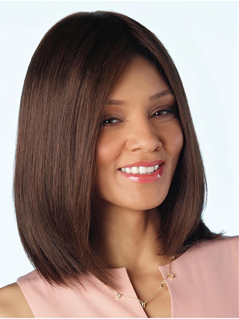 Brown Shoulder Length Srtraight Without Bangs Lace Front Human Hair Women Wigs