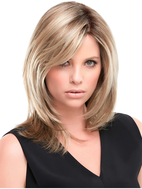 Blonde Layered Straight 100% Hand-tied 14" Ladies Wigs For Cancer Patients