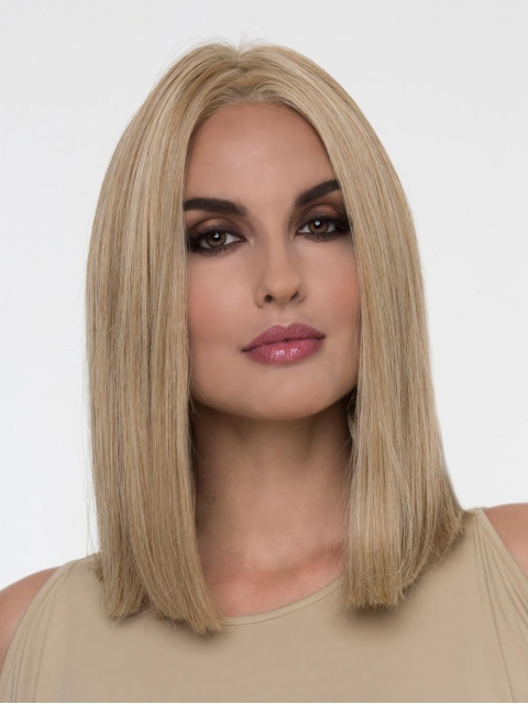 Blonde Straight Shoulder Length Without Bangs  Monofilament Synthetic Women Wig 