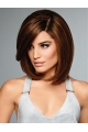 Brown Straight Shoulder Length  100% Hand-tied Human Hair Bob Style Women Wigs