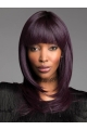 Purple Straight Shoulder Length With Bangs Capless Synthetic Women Wigs