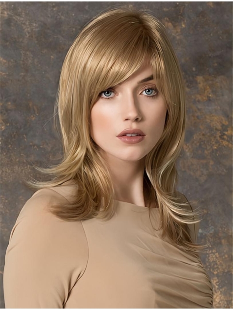 Traditional Straight Medium With Bangs Monofilament Synthetic Women Wigs