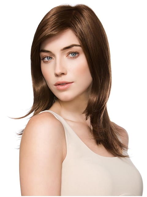 Traditional Straight Medium With Bangs Monofilament Synthetic Women Wigs