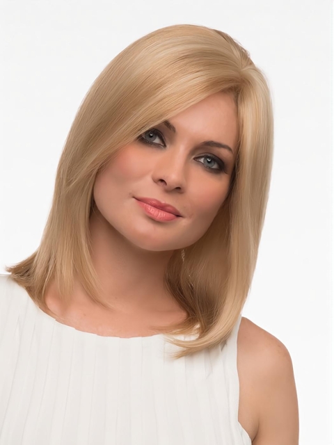 Blonde Straight Shoulder Length Without Bangs Monofilament Human Hair Women Wigs