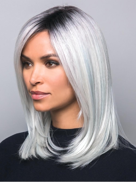 White Straight Shoulder Length 100% Hand tied Synthetic Women Wigs  