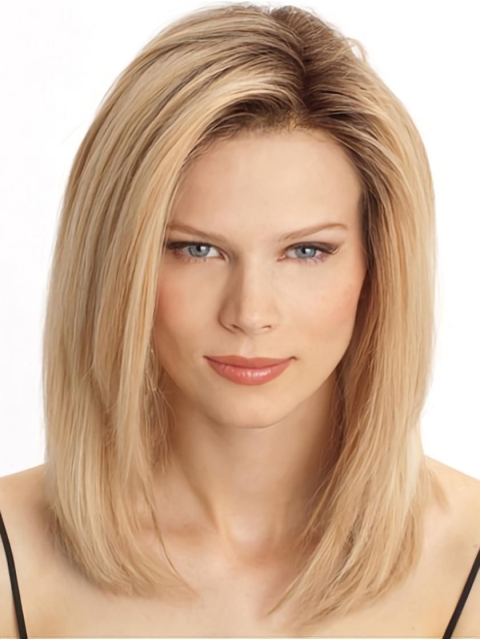 Popular Blonde Straight Shoulder Length Lace Front Human Hair Women Wigs