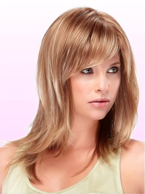 Soft Auburn Straight Shoulder Length Capless Synthetic Women Wigs