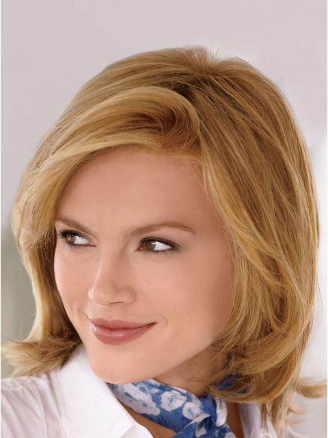 Blonde Medium Straight Hand-Tied Synthetic Easeful Women Wigs