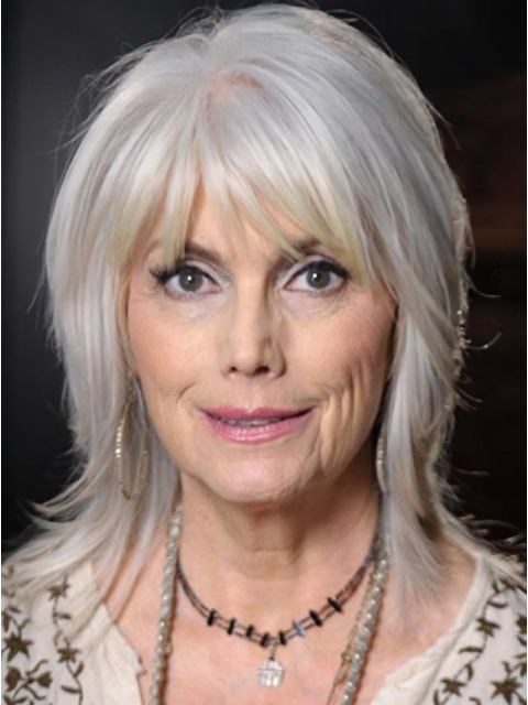 Silver Shoulder Length Straight  Layered Lace Front Synthetic Lady Wigs