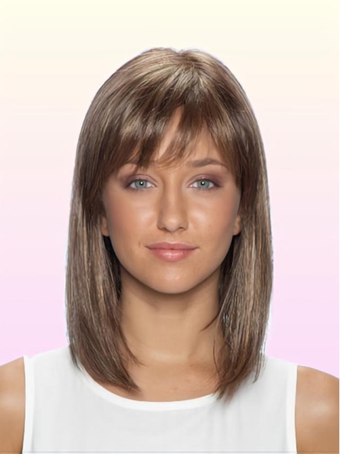 Pleasing  Straight Shoulder Length With Bangs Lace Front Human Hair Women Wigs