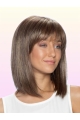 Pleasing  Straight Shoulder Length With Bangs Lace Front Human Hair Women Wigs