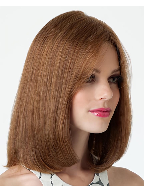 Graceful Straight Shoulder Length With Bangs Lace Front  Human Women Wigs