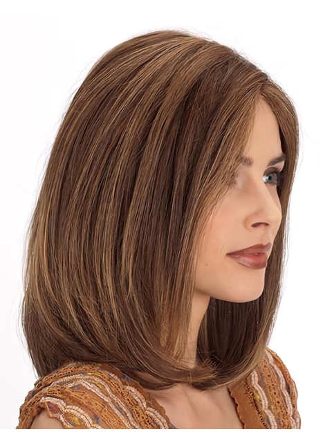 Easy Auburn Straight Shoulder Length Lace Front Human Hair Women Wigs