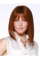 Tempting Auburn Straight Shoulder Length With Bangs Lace Front  Human Hair Women Wigs