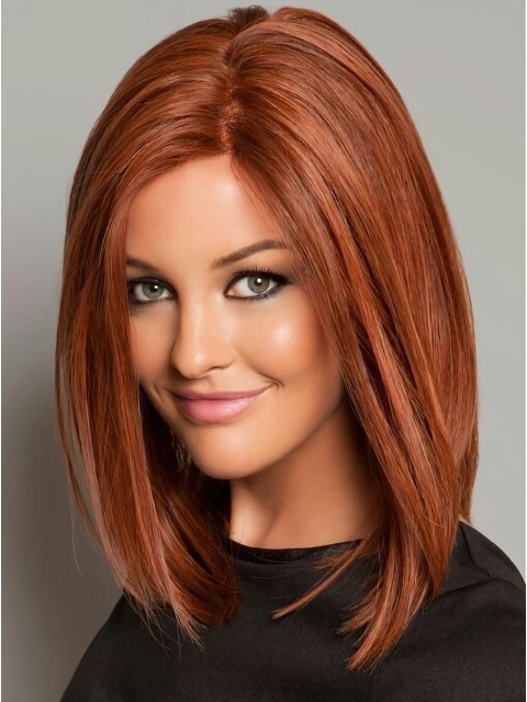 Designed Shoulder Length Straight Without Bangs Capless Human Hair Copper Women Wigs