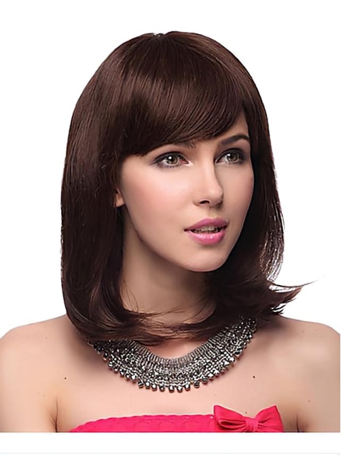 Popular Auburn Straight Shoulder Length Capless Human Hair Women Wigs