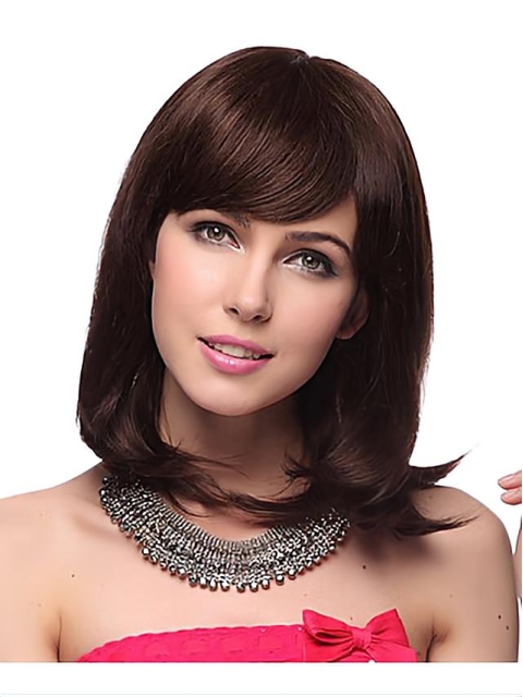 Popular Auburn Straight Shoulder Length Capless Human Hair Women Wigs